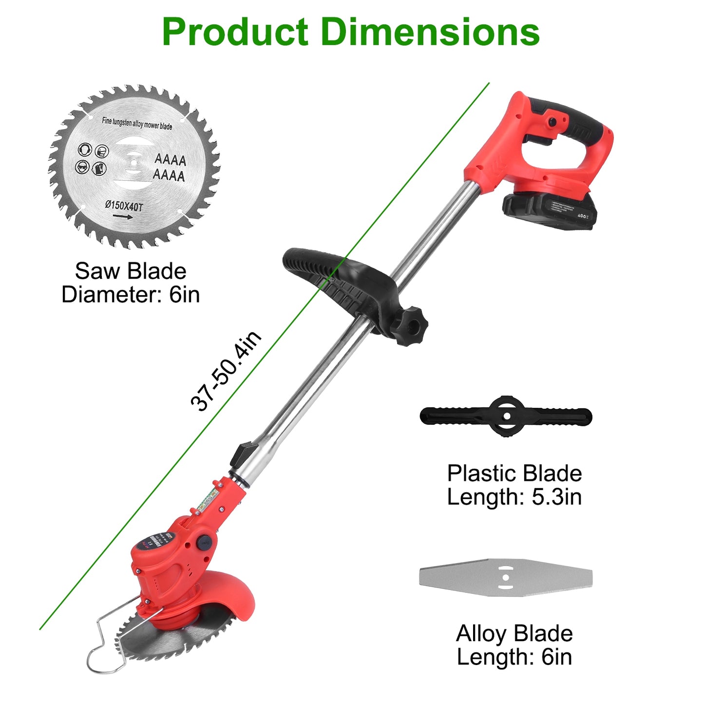 21V Cordless Electric Grass Trimmer | 650W, 8000 RPM, 37"-50.4" Telescopic Pole, 60° Angle, Multi-Blade