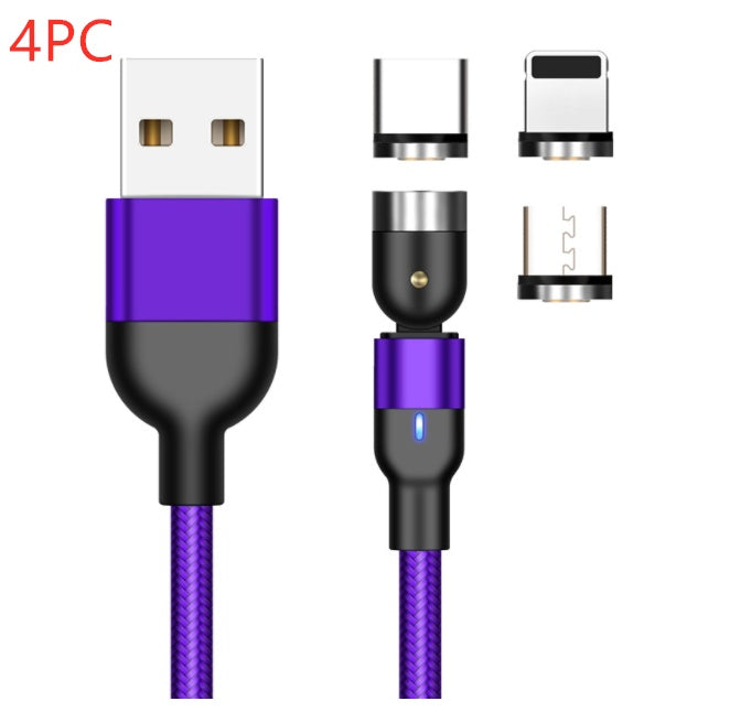Essager 540° Rotating Magnetic Charging Cable | 5V/2.4A Fast Charge | LED Indicator | Nylon Braided | USB-C, Lightning & Micro USB | 1m & 2m | Black, Purple & Red