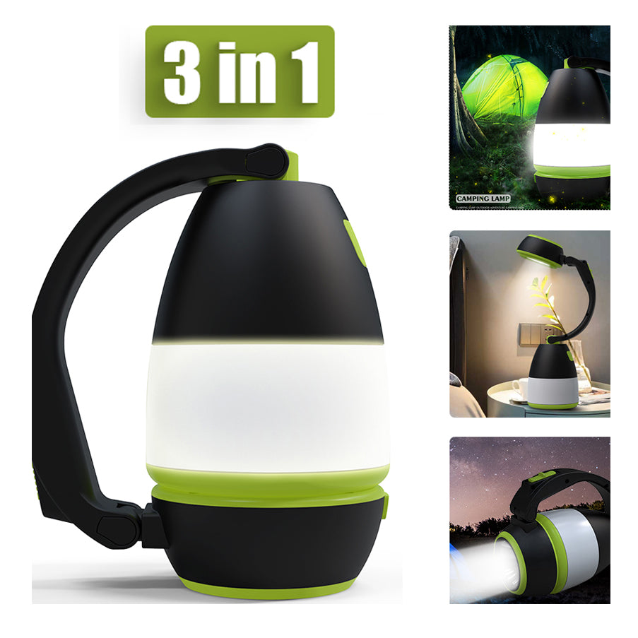 7-in-1 Multifunctional LED Camping Lantern | 5W | 350 Lumens | 100–200m Range | IPX45 | 5–8hr | USB Rechargeable | Power Bank | Black Green, Blue & Red
