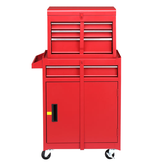 4-Drawer Lockable Steel Tool Cart & Cabinet Combo | 330 lbs, Rolling, 102cm Combined Height, Red