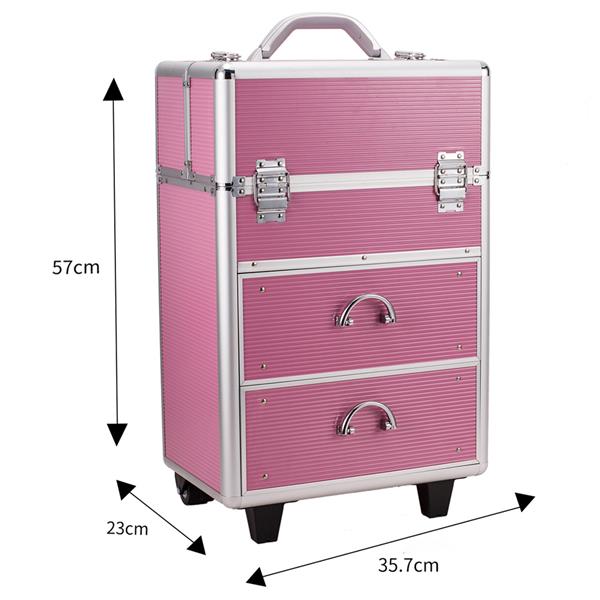 Professional Aluminum Makeup Train Case | 9 Drawers, Lockable, Adjustable Handle, Travel MUA Case, Pink
