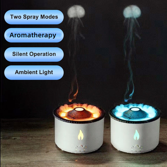 350ml Ultrasonic Flame & Jellyfish Smoke Ring Aromatherapy Humidifier Diffuser | 10W, 2/8hr Timer, AU/EU/UK/US Plug