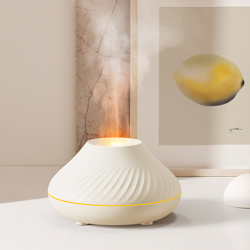 Flame Effect Aromatherapy Humidifier & Essential Oil Diffuser | 130ml | RGB Night Light | 6–9hr | 15–20ml/h | Type-C USB | Auto Shut-Off | CE RoHS FCC | Black & White