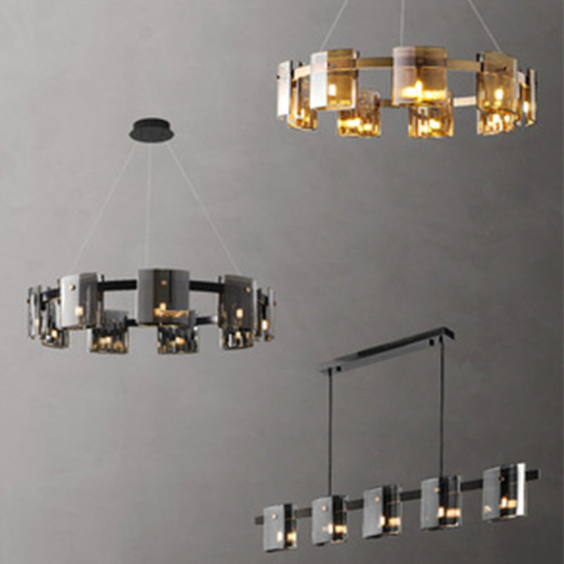 Modern Glass Fish-Shape LED Chandelier | 6 & 9 Heads, Amber & Smoke Grey, Tricolor Dimming, 220V, 10-15㎡