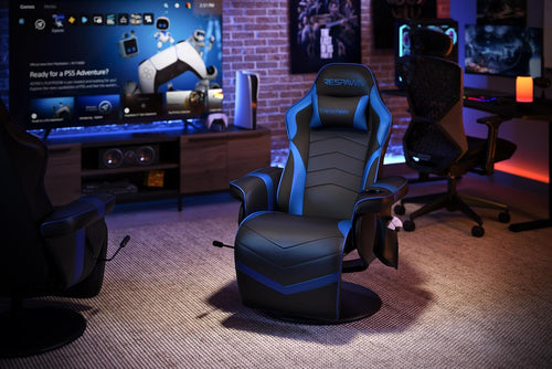 Gaming Recliner Chair with Cupholder, Footrest & Swivel Base – Blue
