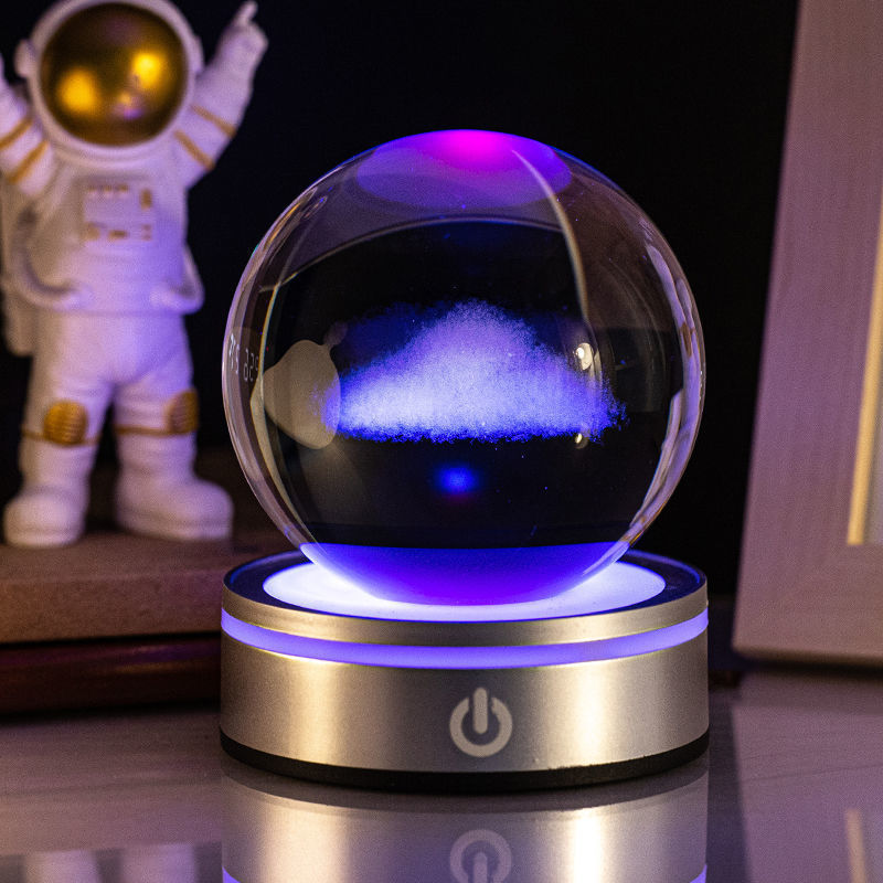 3D Inner Carving Luminous Crystal Ball Night Lamp | 8cm | USB | Colourful Gradient | Touch Base | 13 Designs | Gift
