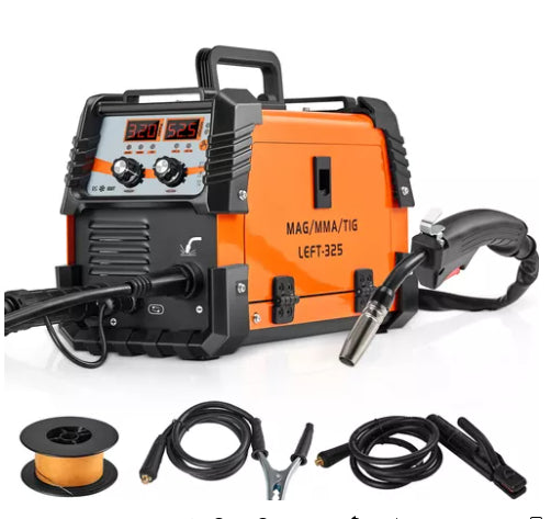 3-in-1 Dual Voltage Inverter Welder | 4500W, 20-325A, Arc & MIG, 110/220V, Multi-Metal, Portable, Orange