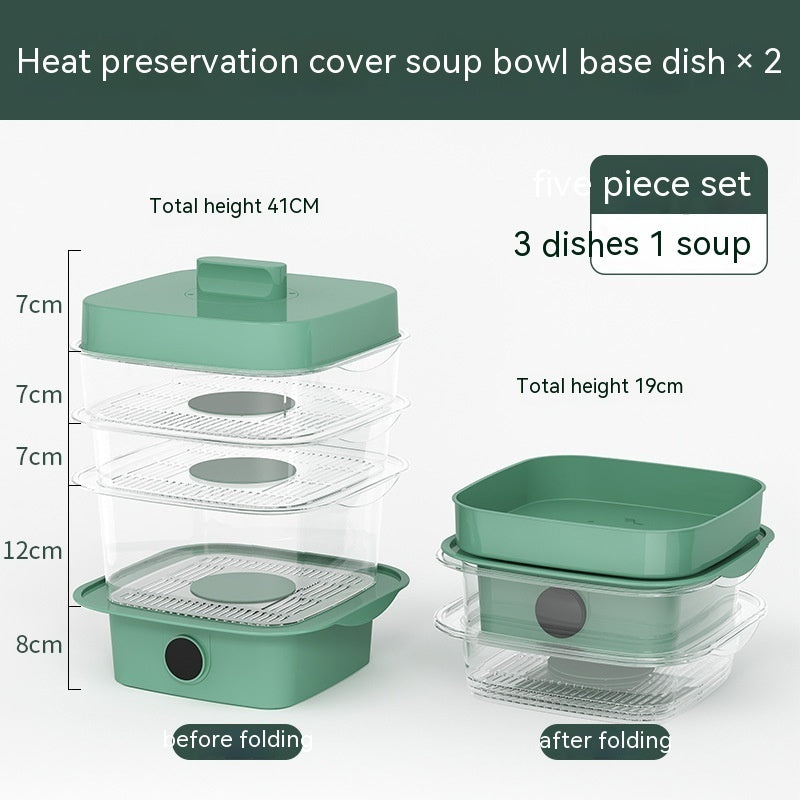 Multi-Layer Stackable Insulated Dish Cover | Temperature Display | Transparent Plastic | 5 Sizes | Green & White | Kitchen Food Cover | Dining Table & Leftover Storage