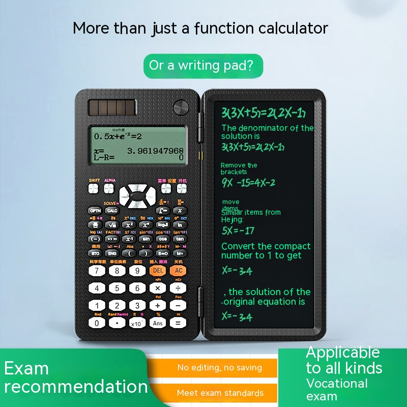 2-in-1 Foldable Scientific Calculator & LCD Writing Tablet | Reusable Notepad | Eye-Care Screen | MS349, ES417 & CNX498 | English & Chinese