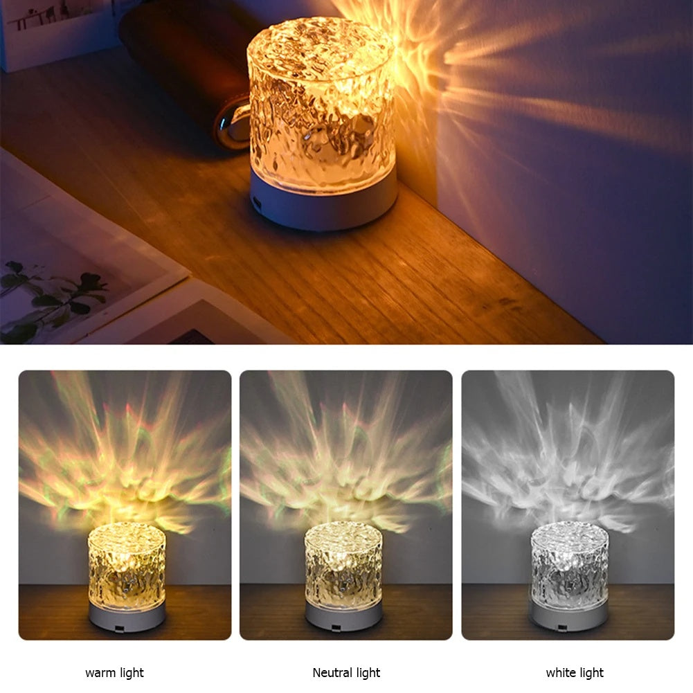 Water Ripple Crystal Atmosphere Lamp | Acrylic | USB Rechargeable | Touch & Remote Control | 40,000hr LED | Dynamic Ripple Projection | RGB 16-Colour & Tricolor | Bedroom, Dining & Outdoor