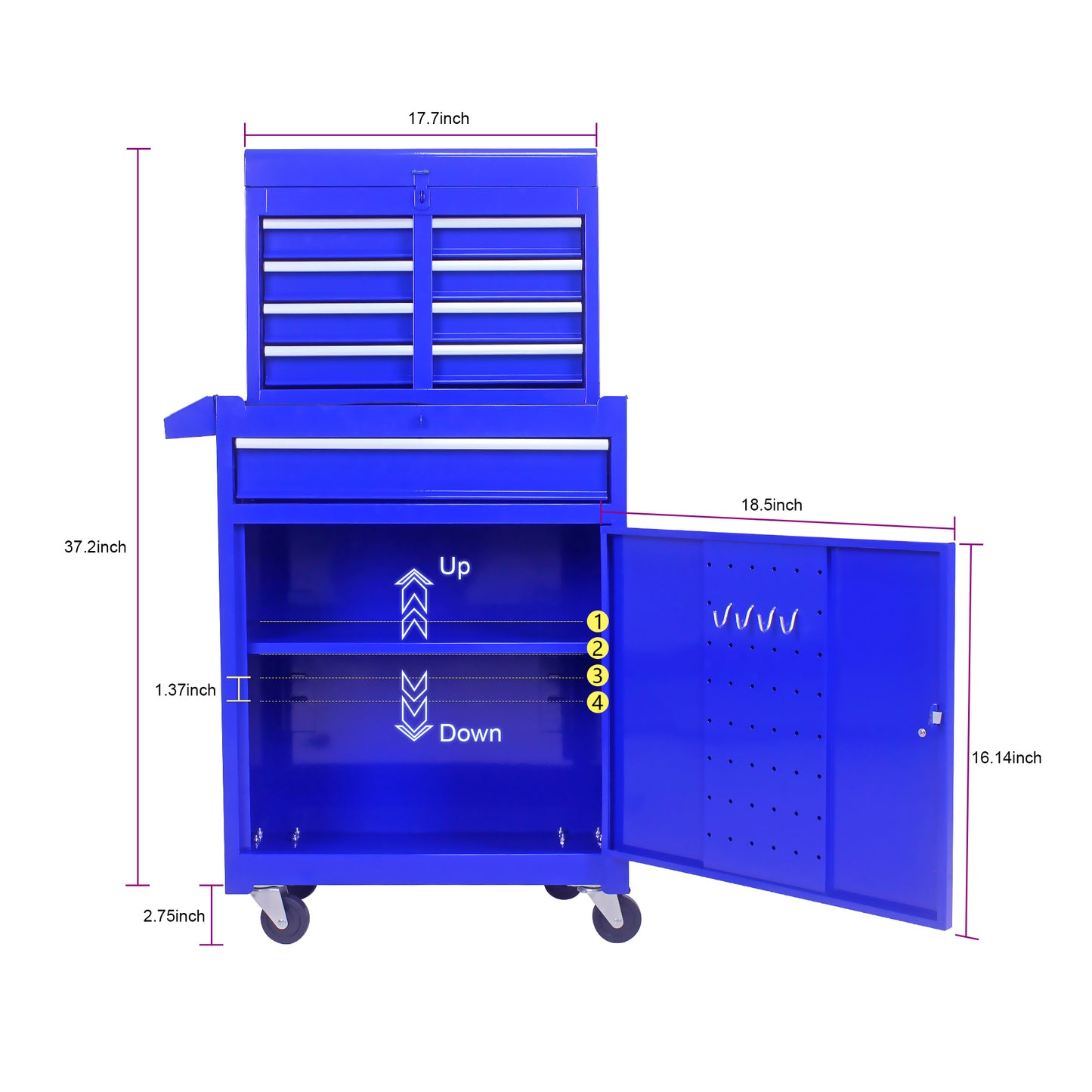 5-Drawer Detachable Tool Chest with Bottom Cabinet | 100kg Capacity, 4 Wheels, Adjustable Shelf, Blue