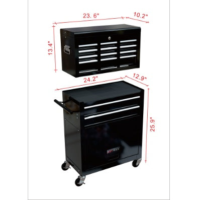 8-Drawer Rolling Tool Chest with Wheels | Central Lock, Ball-Bearing Drawers, Powder-Coated Steel, Black