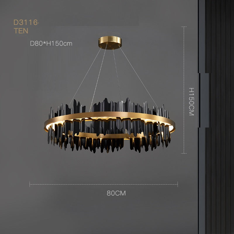 Postmodern Italian Minimalist Organic Glass LED Pendant Chandelier | D60 & D80, 2m Adjustable, Black & Gold, 220V