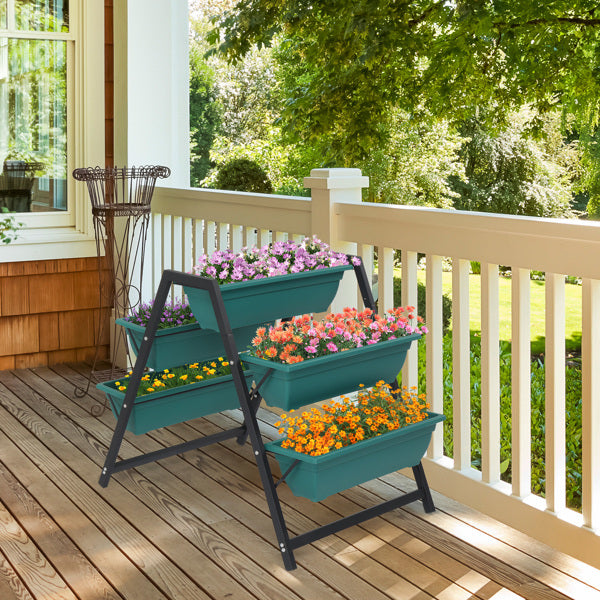 5-Tier Ladder Raised Garden Planter Bed | PE + Steel Frame, UV-Resistant, Drainage Holes, Indoor & Outdoor, Green