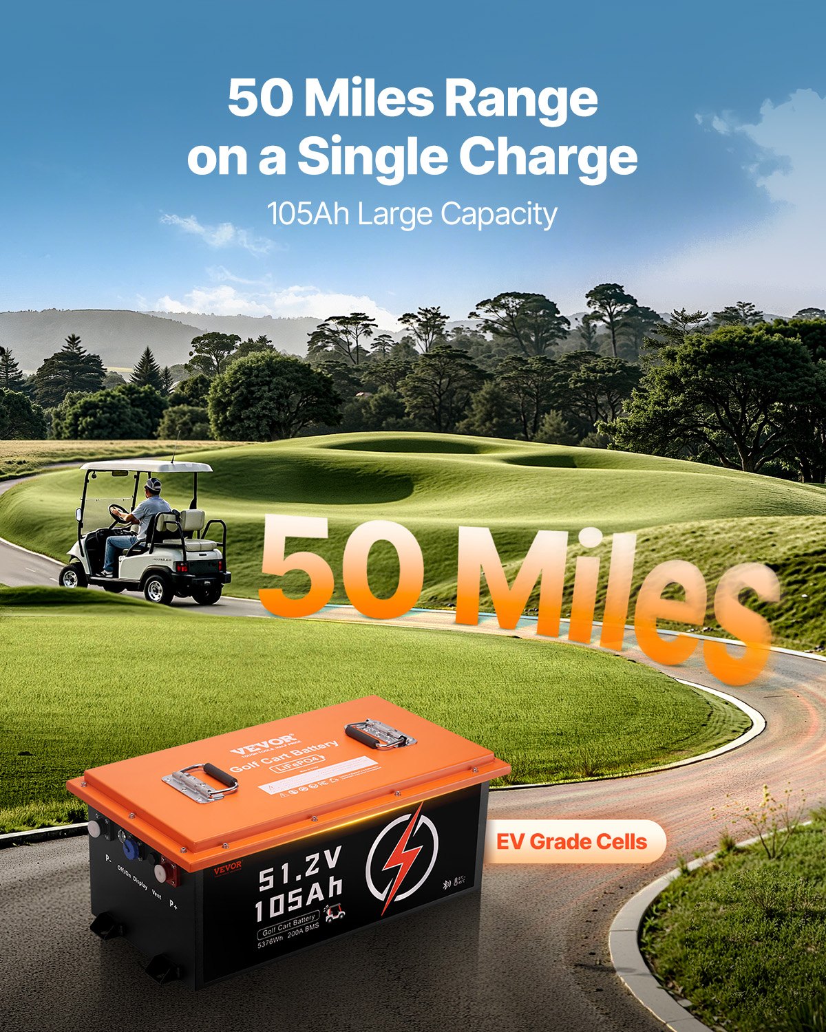 48V 105Ah LiFePO4 Golf Cart Battery with 20A Charger & Touch Monitor