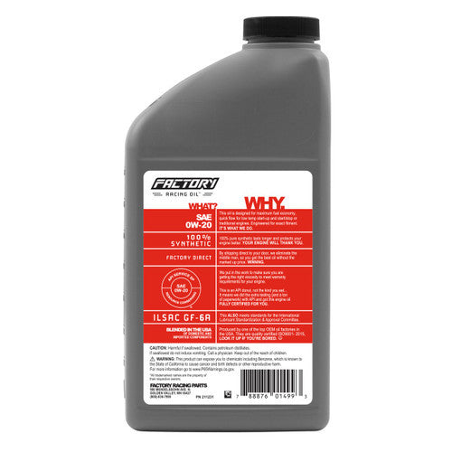 Factory Racing Parts 0W-20 Full Synthetic Oil Change Kit – Honda Accord 1.5L Turbo 2018-2022