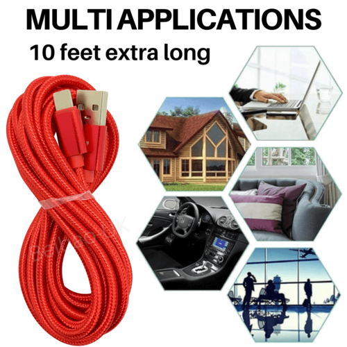 PBG 5-Port LED Wall Charger – Bundle with 4 XL 10ft Nylon iPhone Cables